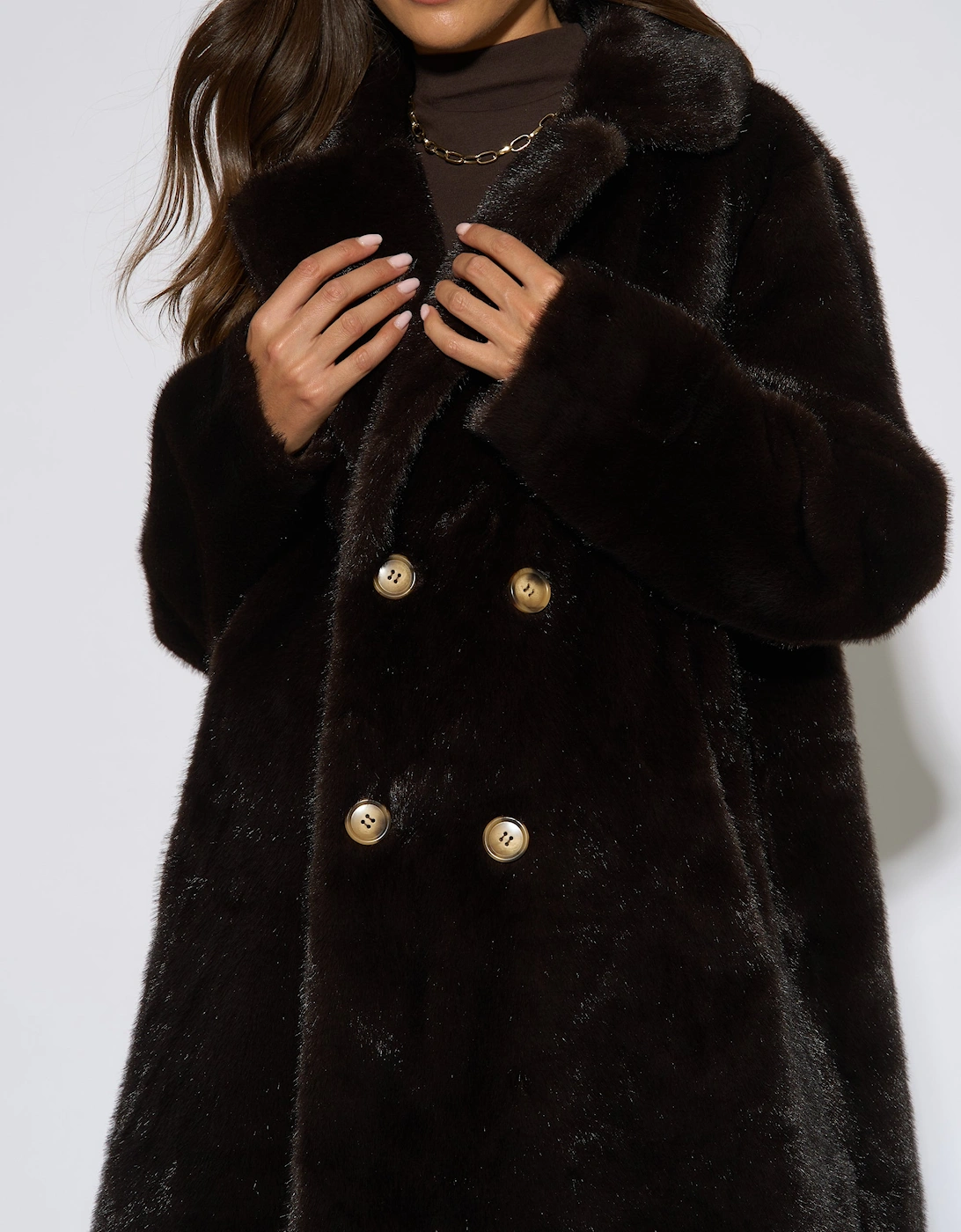 Bitter Chocolate Double Breasted Faux Fur Coat
