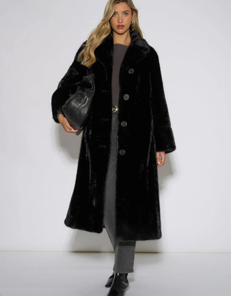 Black Two Tone Maxi Faux Fur Coat Jacket