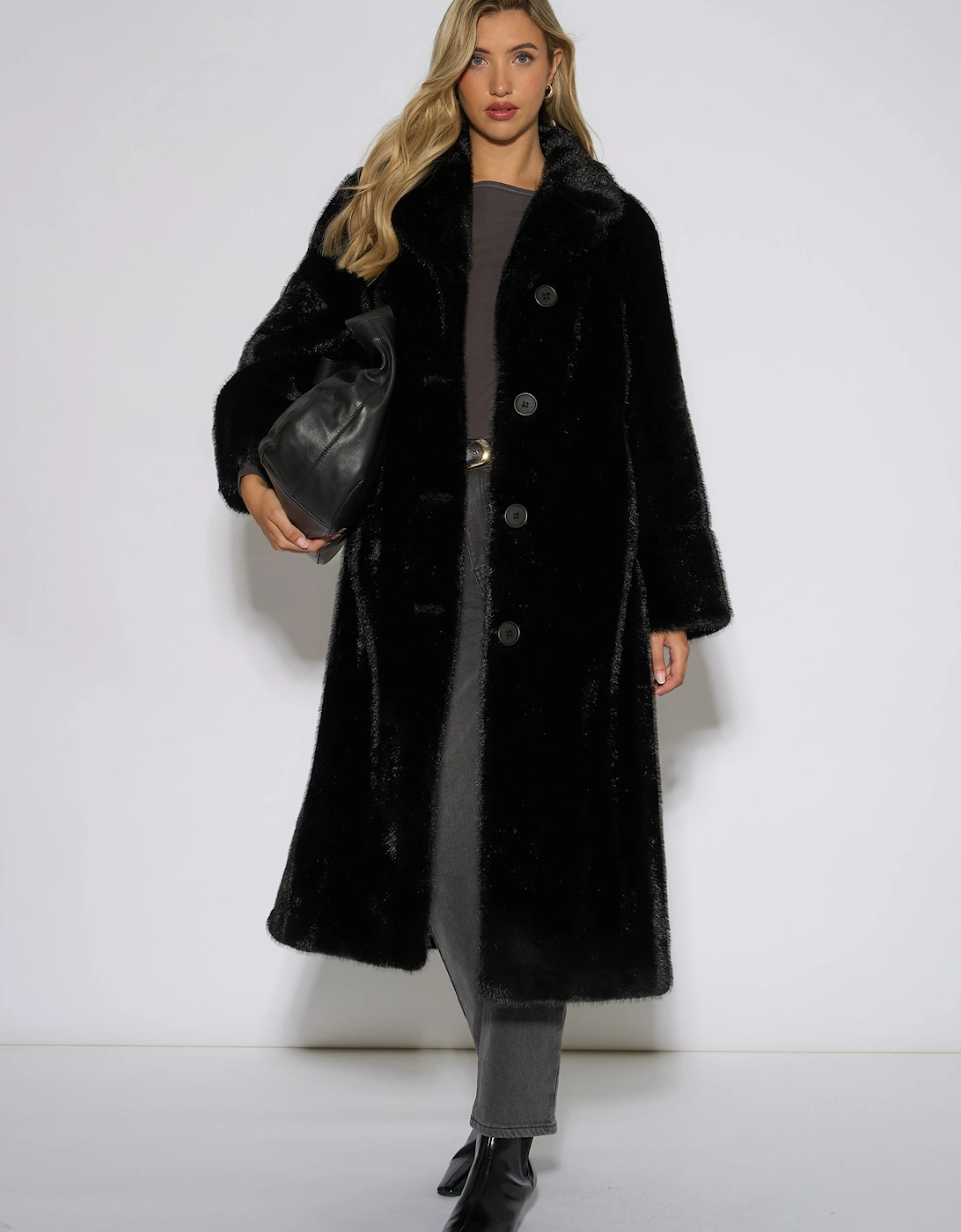 Black Two Tone Maxi Faux Fur Coat Jacket