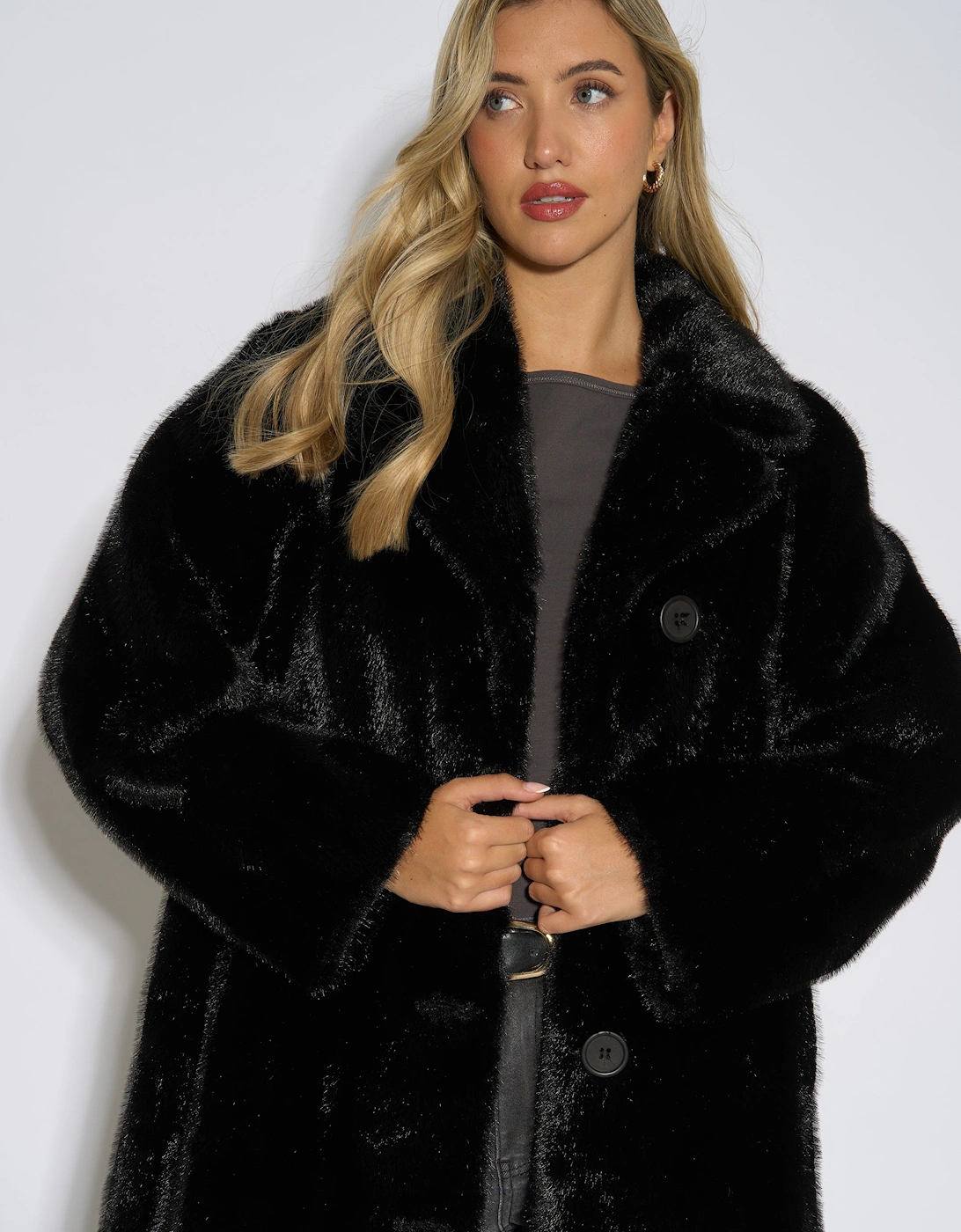 Black Two Tone Maxi Faux Fur Coat Jacket