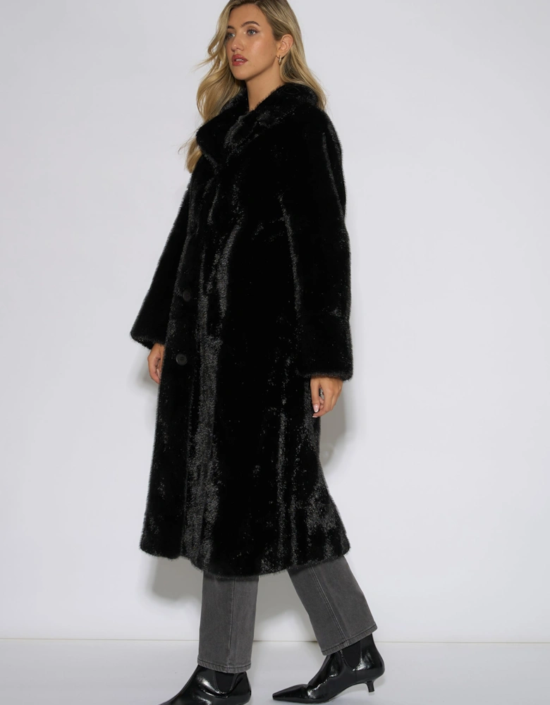 Black Two Tone Maxi Faux Fur Coat Jacket