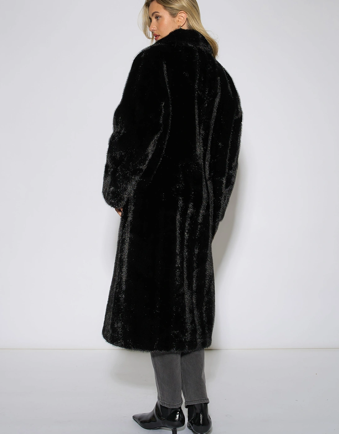 Black Two Tone Maxi Faux Fur Coat Jacket
