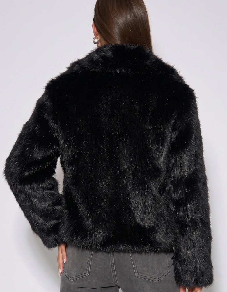 Black Ombre Lapel Faux Fur Jacket