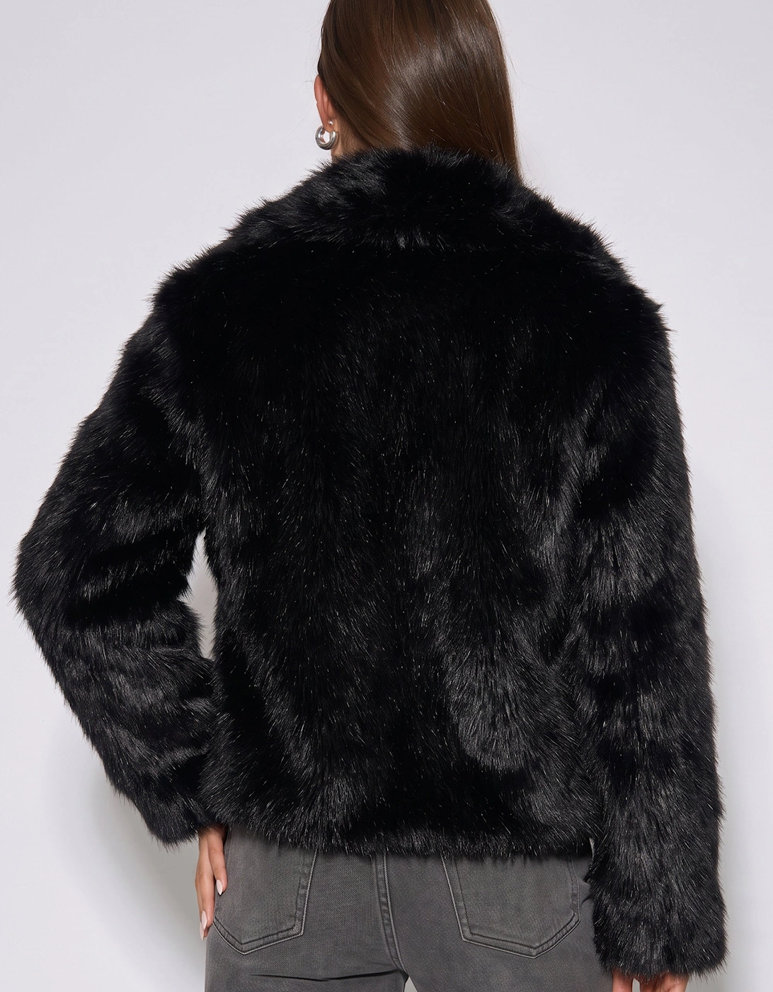 Black Ombre Lapel Faux Fur Jacket