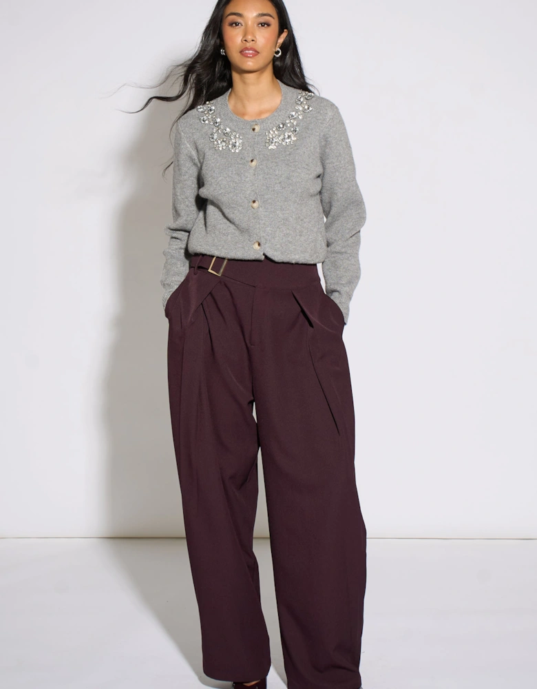 Grey Marl Diamante Embedded Knit Cardigan