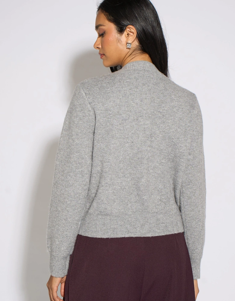 Grey Marl Diamante Embedded Knit Cardigan