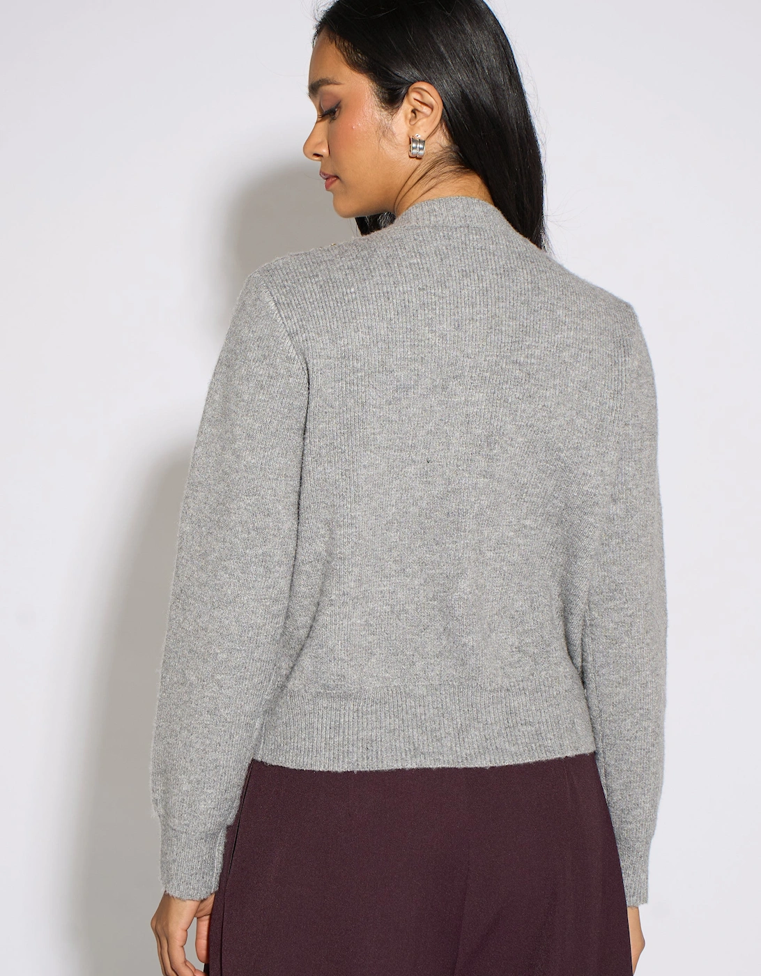 Grey Marl Diamante Embedded Knit Cardigan