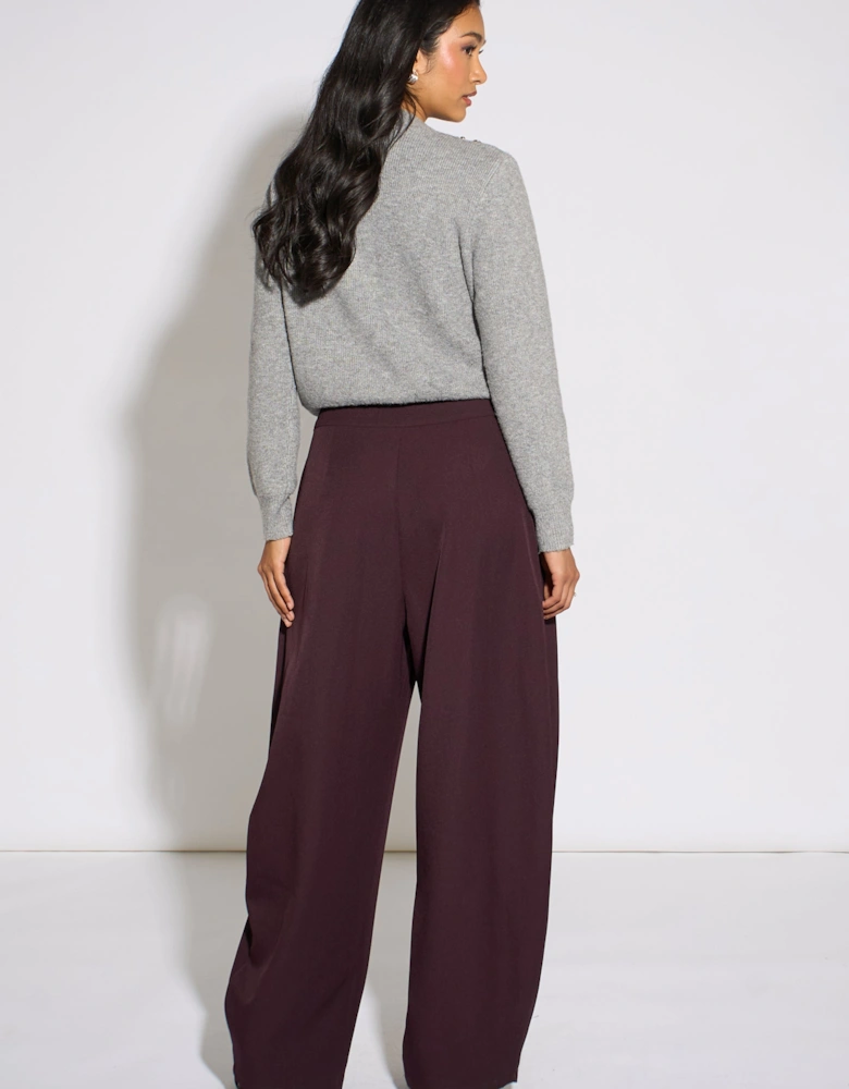 Purple Pleat Buckle Detail Barrel Trousers