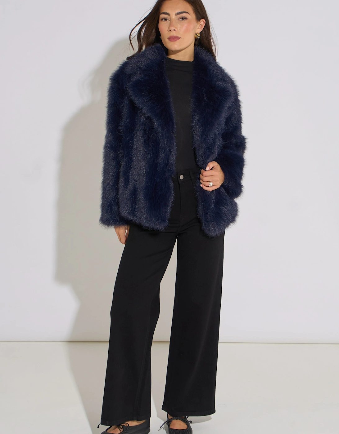 Dark Blue Faux Fur Jacket