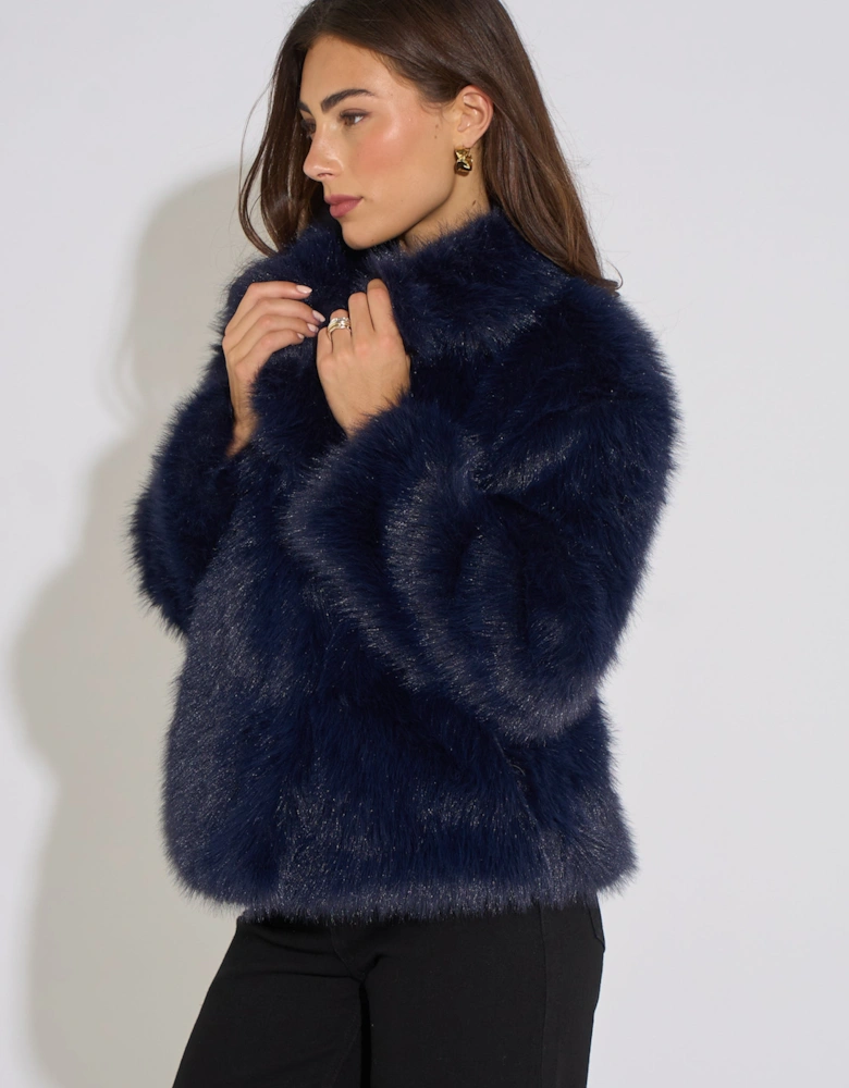 Dark Blue Faux Fur Jacket