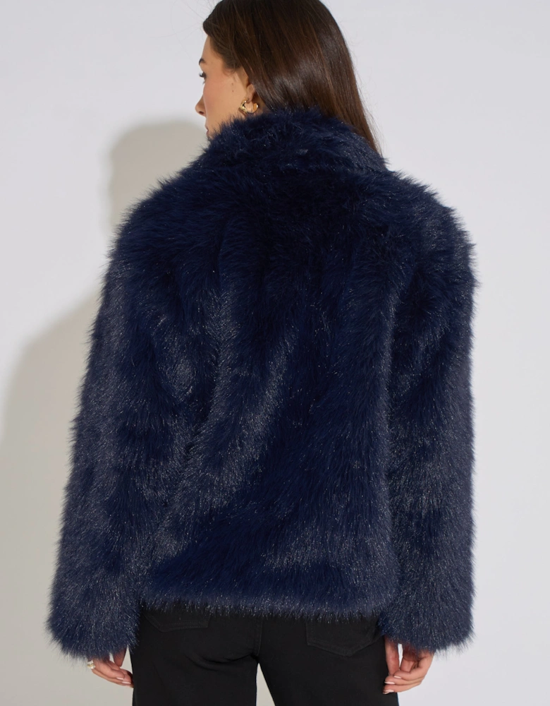 Dark Blue Faux Fur Jacket