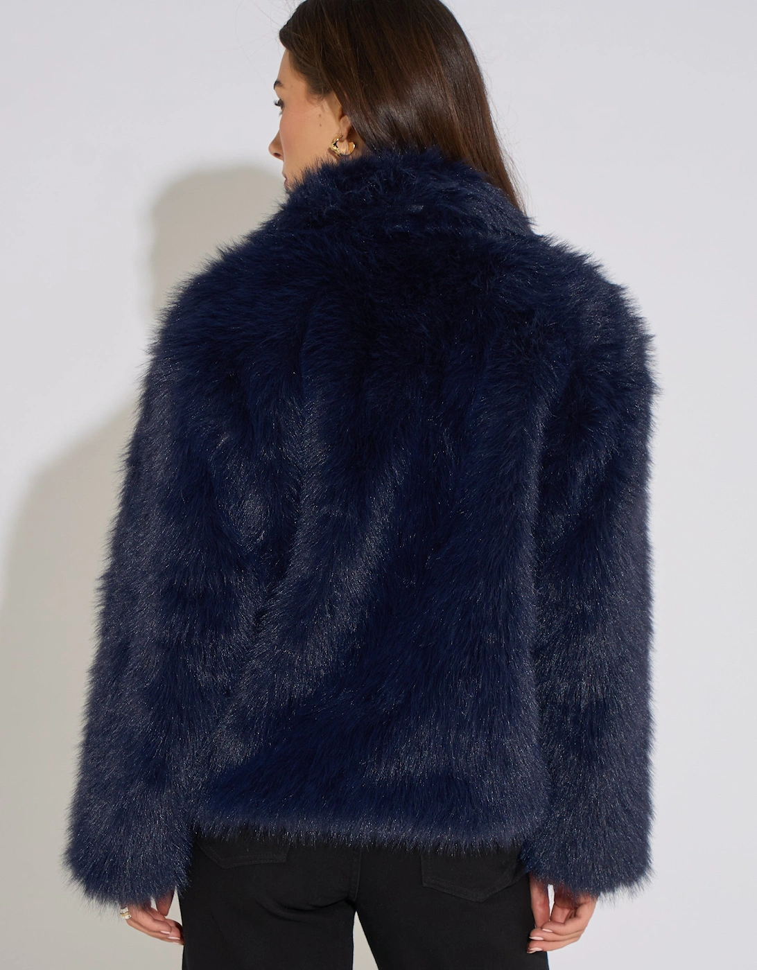 Dark Blue Faux Fur Jacket