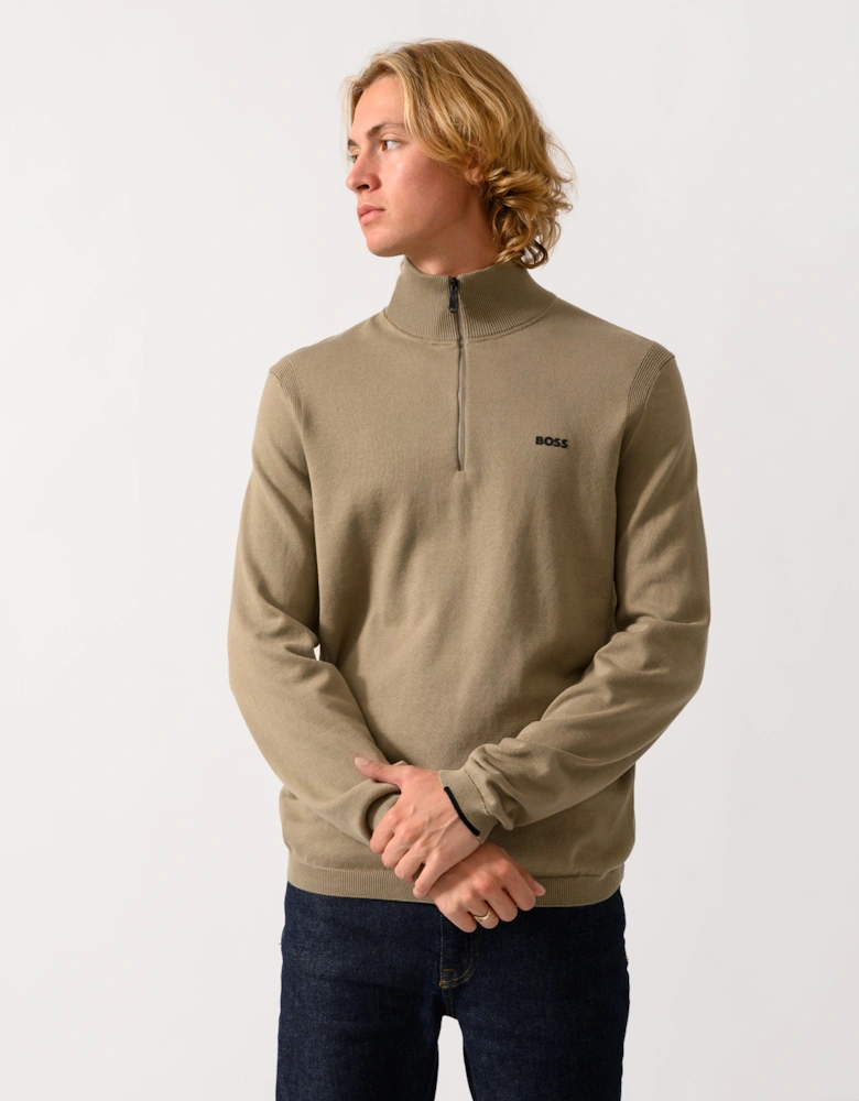 BOSS Green Ever-X Mens Cotton sweater with quarter zip - Light/Pastel Green 334
