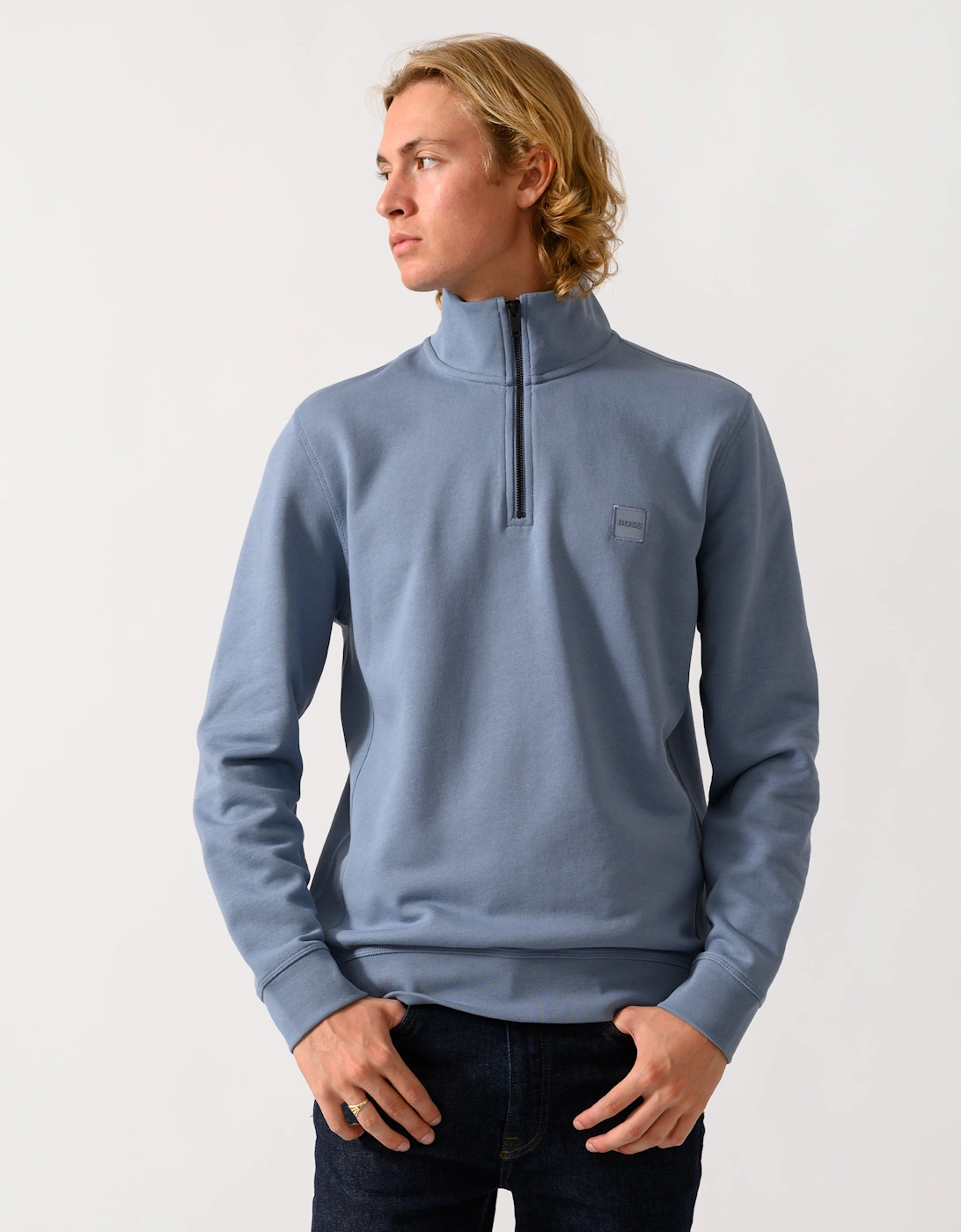 BOSS Orange Zetrust Mens 1/4 Zip Sweatshirt - Medium Blue 424