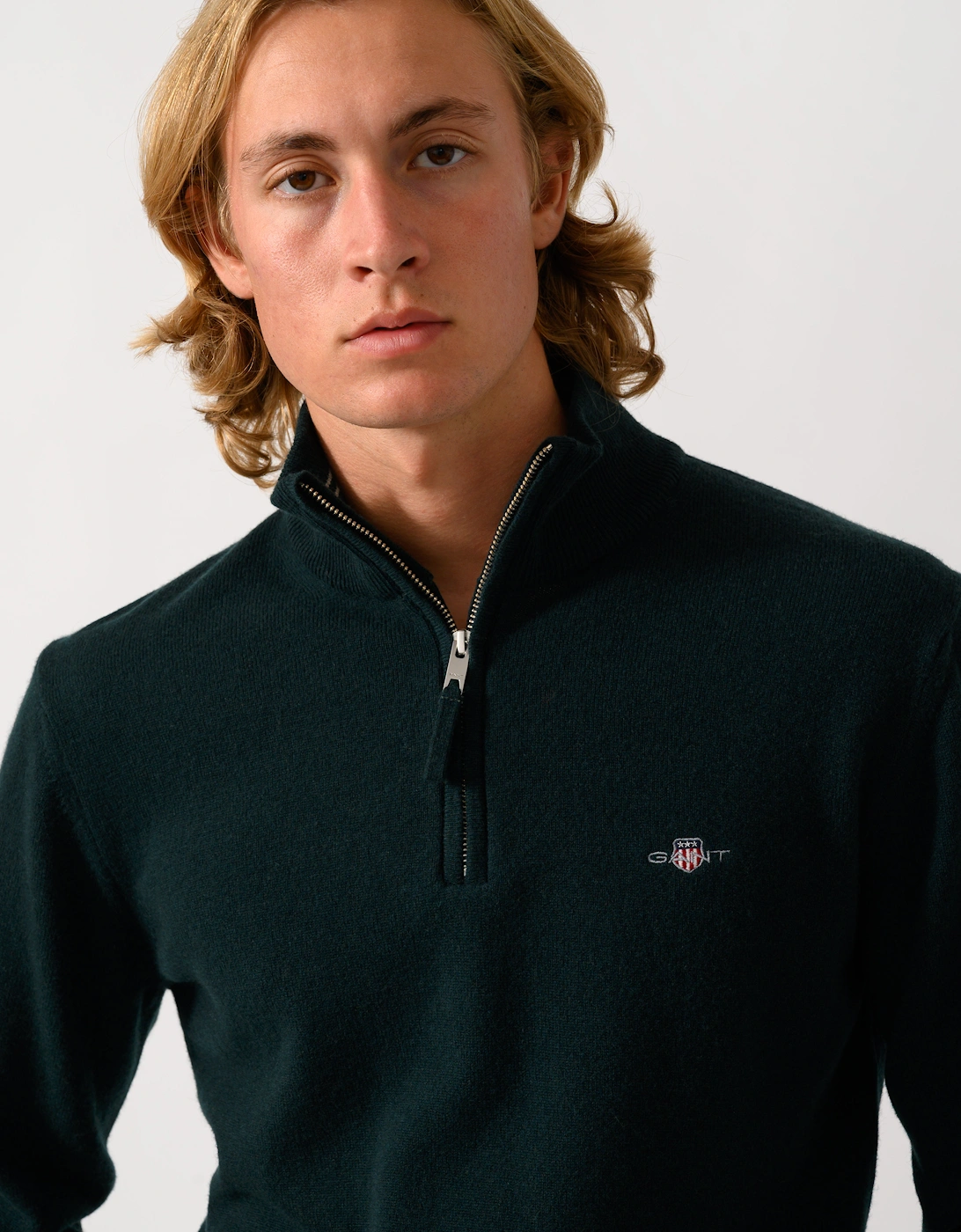 GANT Mens Superfine Lambswool Half Zip Sweater - 374 Tartan Green
