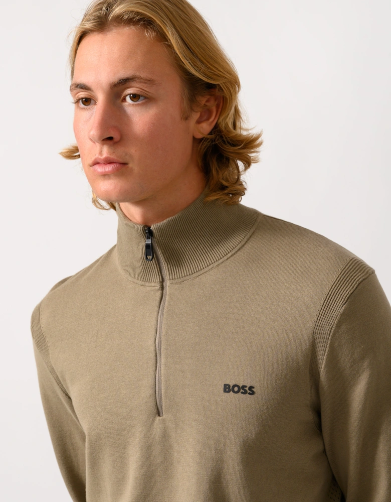 BOSS Green Ever-X Mens Cotton sweater with quarter zip - Light/Pastel Green 334