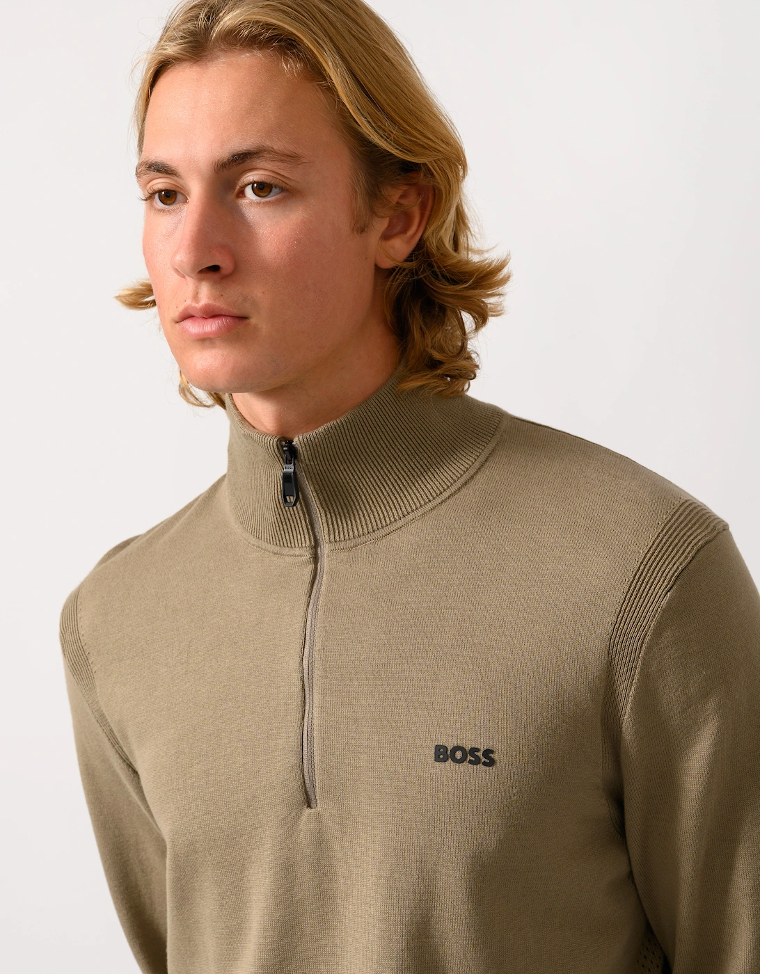 BOSS Green Ever-X Mens Cotton sweater with quarter zip - Light/Pastel Green 334