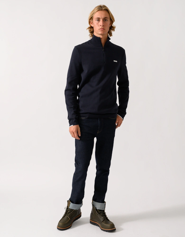 BOSS Green Ever-X Mens Cotton sweater with quarter zip - Dark Blue 402
