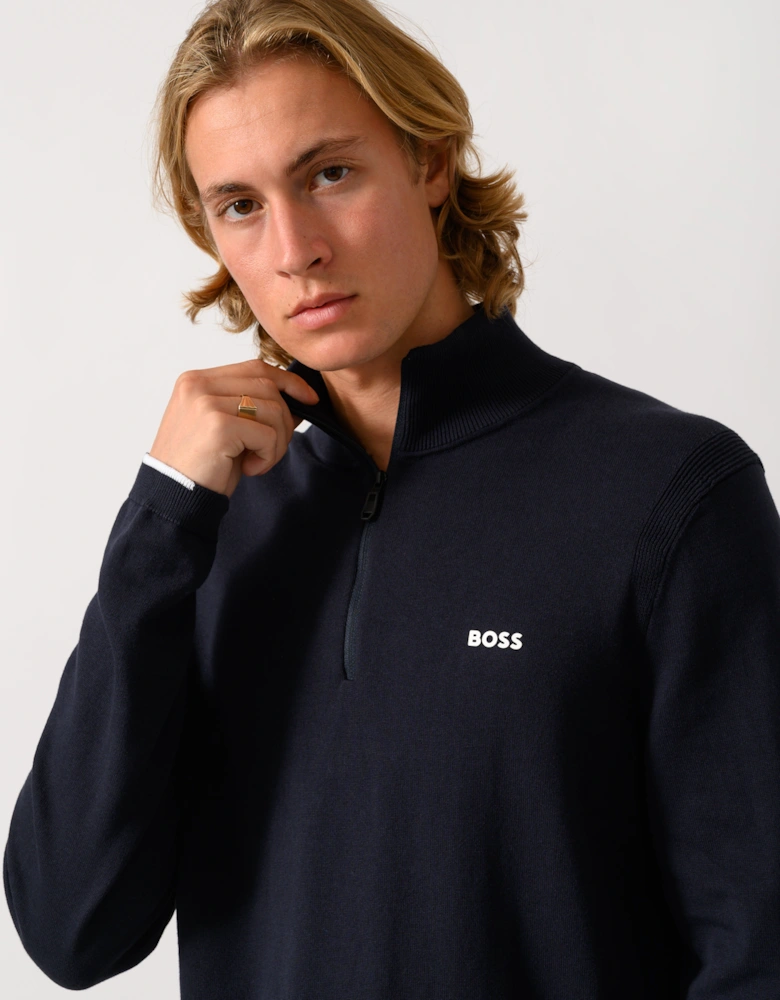BOSS Green Ever-X Mens Cotton sweater with quarter zip - Dark Blue 402