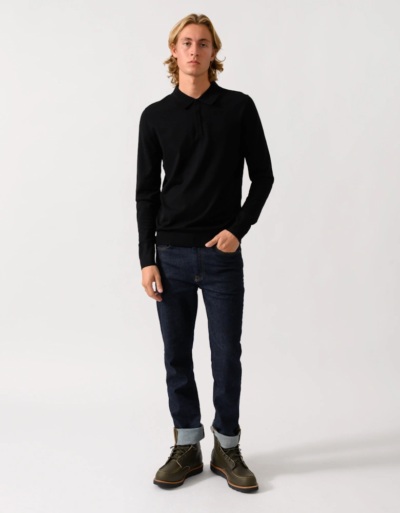 HUGO San Pippo Mens Slim-fit knit polo with rear logo - Black 001