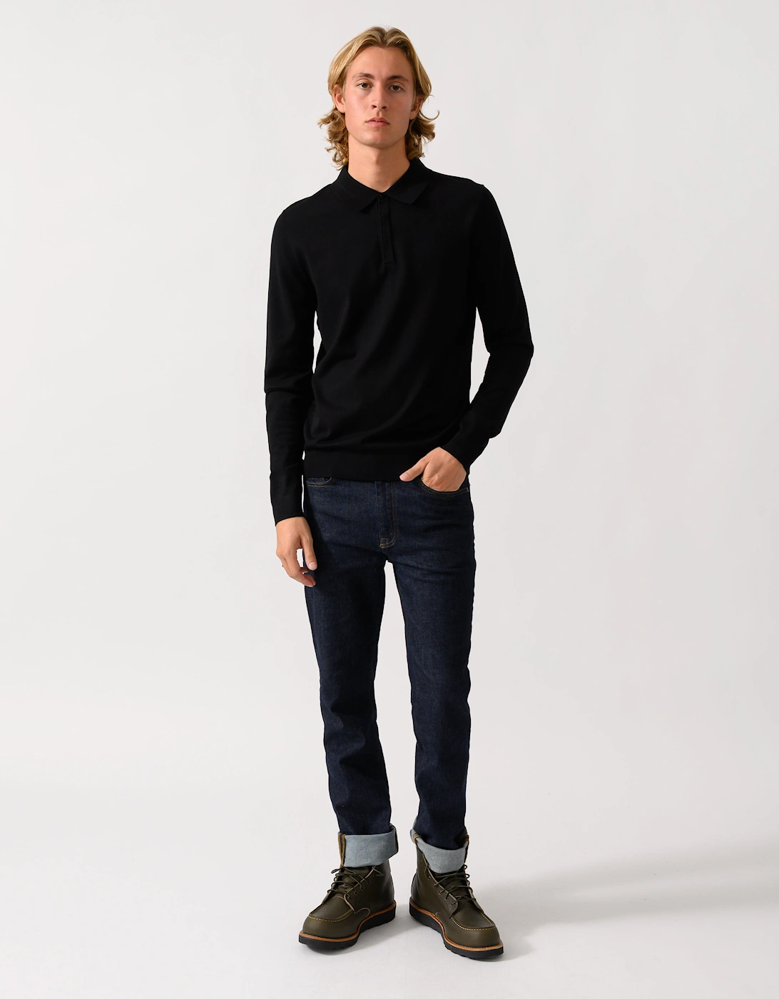 HUGO San Pippo Mens Slim-fit knit polo with rear logo - Black 001