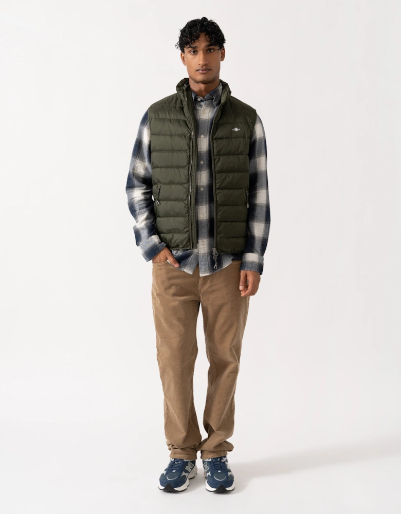 GANT Mens Light Down Shield Logo Gilet - 368 Dark Moss Green