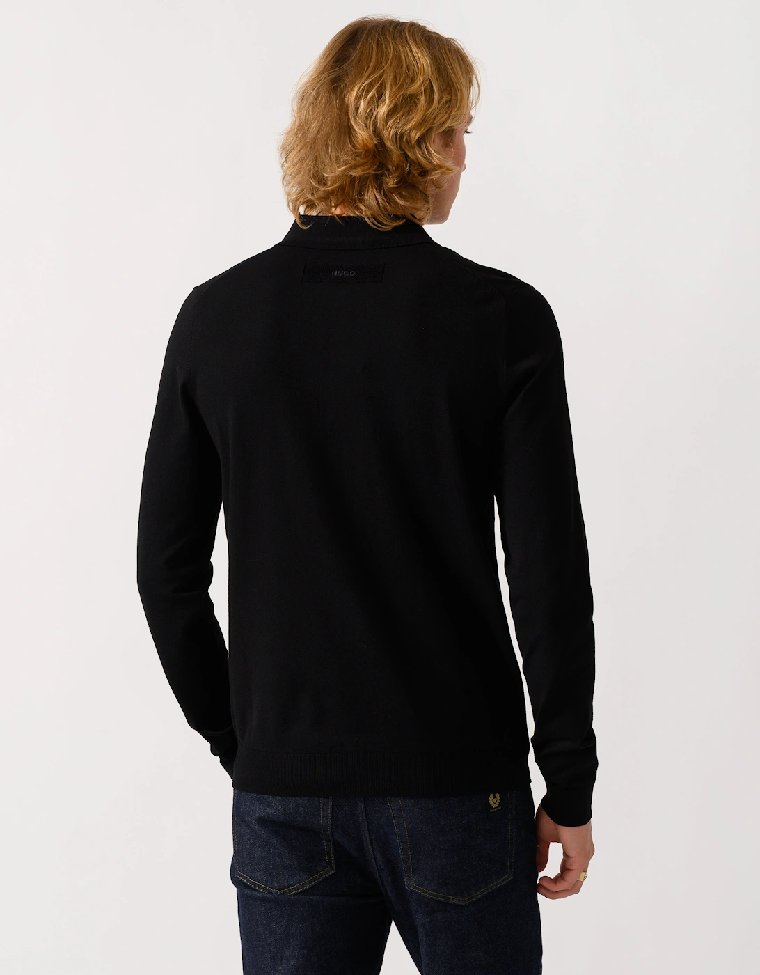 HUGO San Pippo Mens Slim-fit knit polo with rear logo - Black 001
