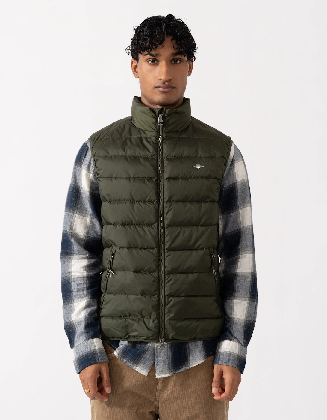 GANT Mens Light Down Shield Logo Gilet - 368 Dark Moss Green