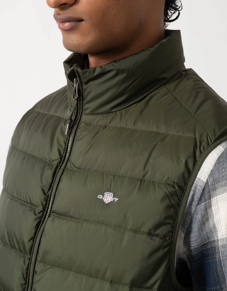 GANT Mens Light Down Shield Logo Gilet - 368 Dark Moss Green