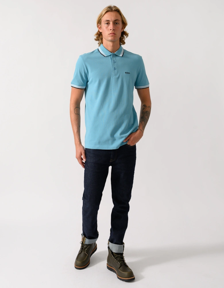BOSS Green Paddy Mens Cotton-Piqué Polo Shirt with Contrast Logo  - Open Blue 486