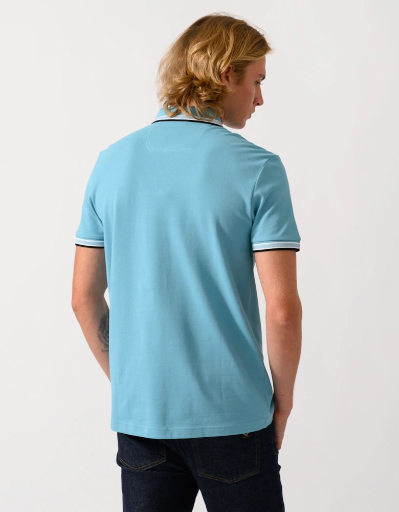 BOSS Green Paddy Mens Cotton-Piqué Polo Shirt with Contrast Logo  - Open Blue 486