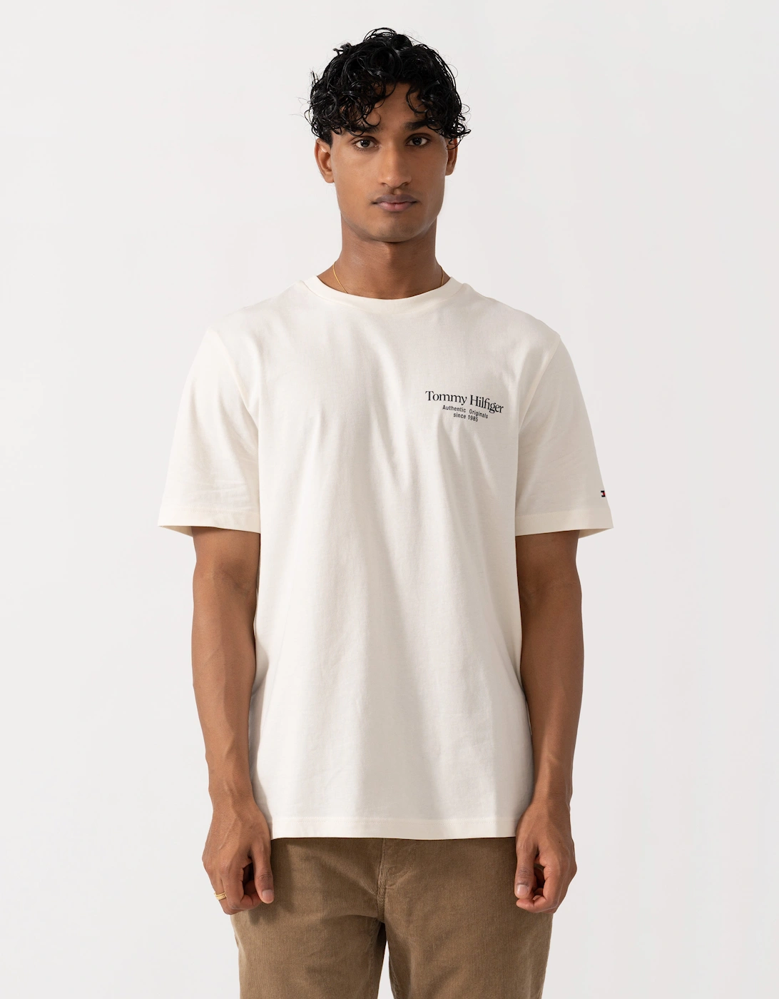 Tommy Hilfiger Mens Back Text Seasonal Graphic T-Shirt - Ivory Petal
