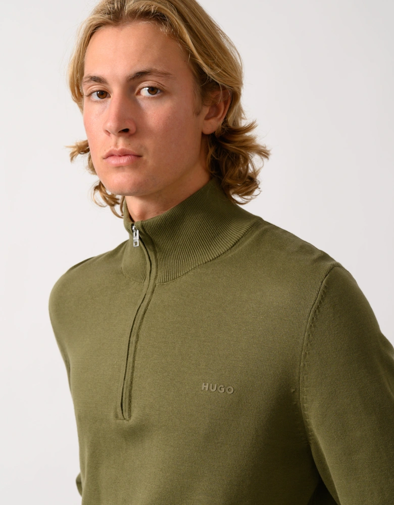 HUGO San Quintus-C2 Mens 1/4 Zip Funnel Neck Jumper - Open Green 389
