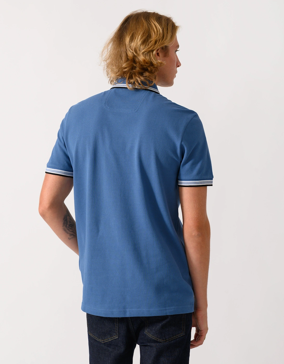 BOSS Green Paddy Mens Cotton-Piqué Polo Shirt with Contrast Logo  - Medium Blue 428