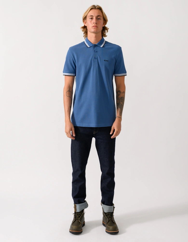 BOSS Green Paddy Mens Cotton-Piqué Polo Shirt with Contrast Logo  - Medium Blue 428