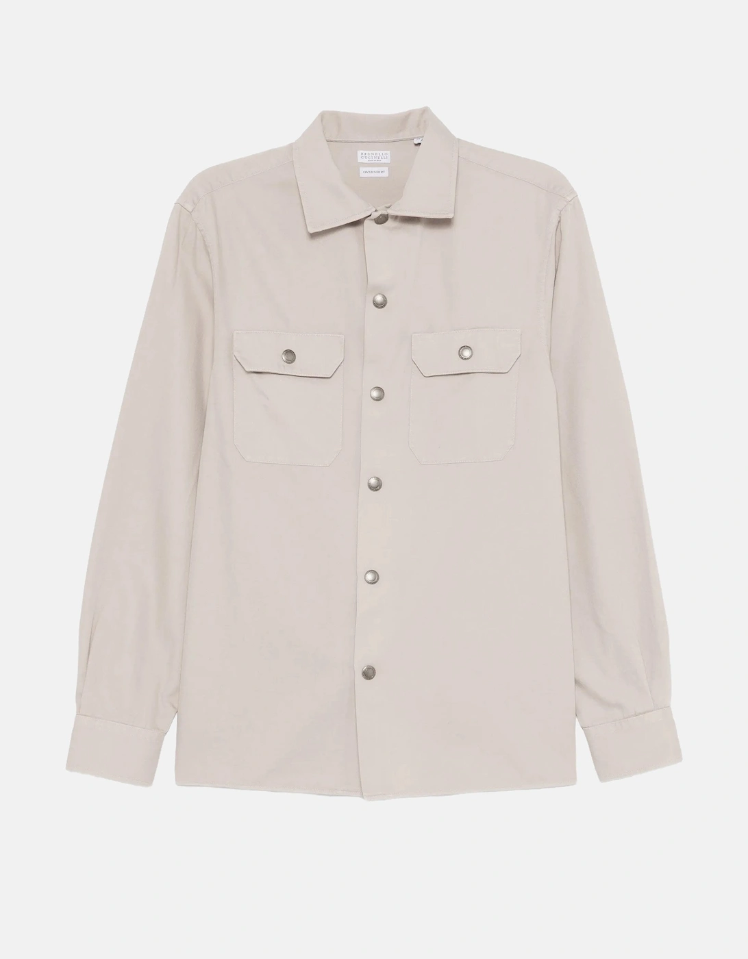 BRUNELLO CUCINELLI Men's Cotton Snap Button Shirt Cream - Grey - Size: 42/Regular