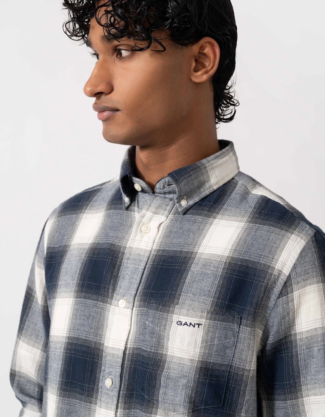 GANT Mens Regular Fit Windblown Flannel Broad Check Shirt - 433 Evening Blue