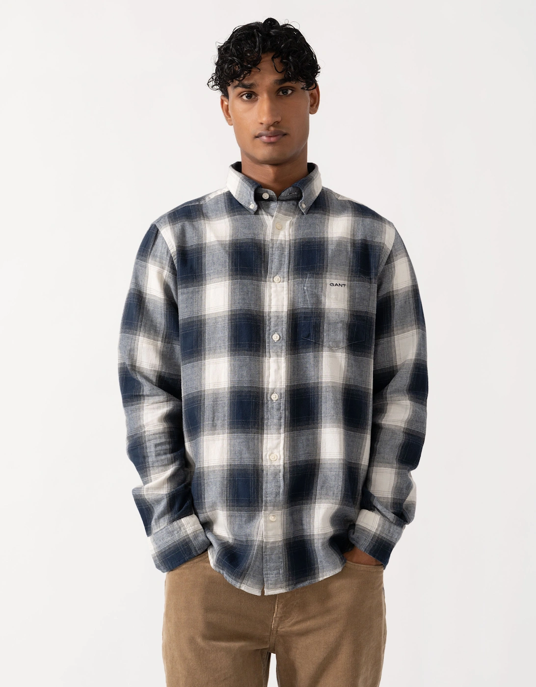 Men's GANT Mens Regular Fit Windblown Flannel Broad Check Shirt - 433 Evening Blue - Navy - Size: 42/Regular