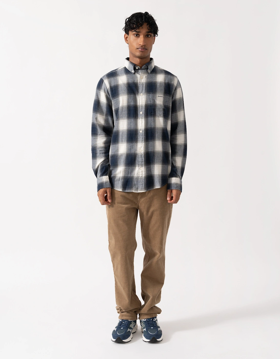 GANT Mens Regular Fit Windblown Flannel Broad Check Shirt - 433 Evening Blue