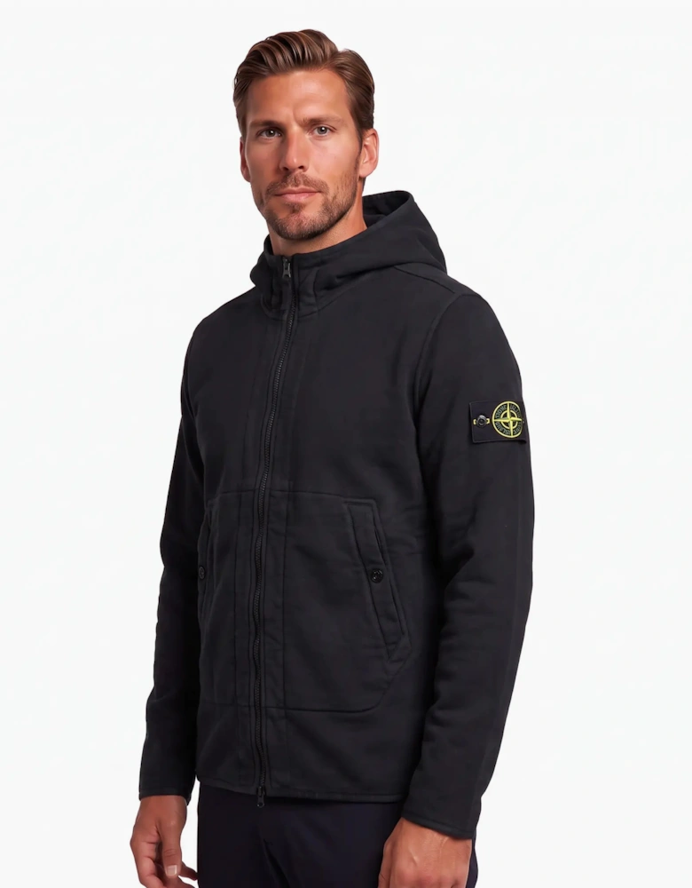 Stone Island Brushed Organic Cotton Zip Hoodie Black