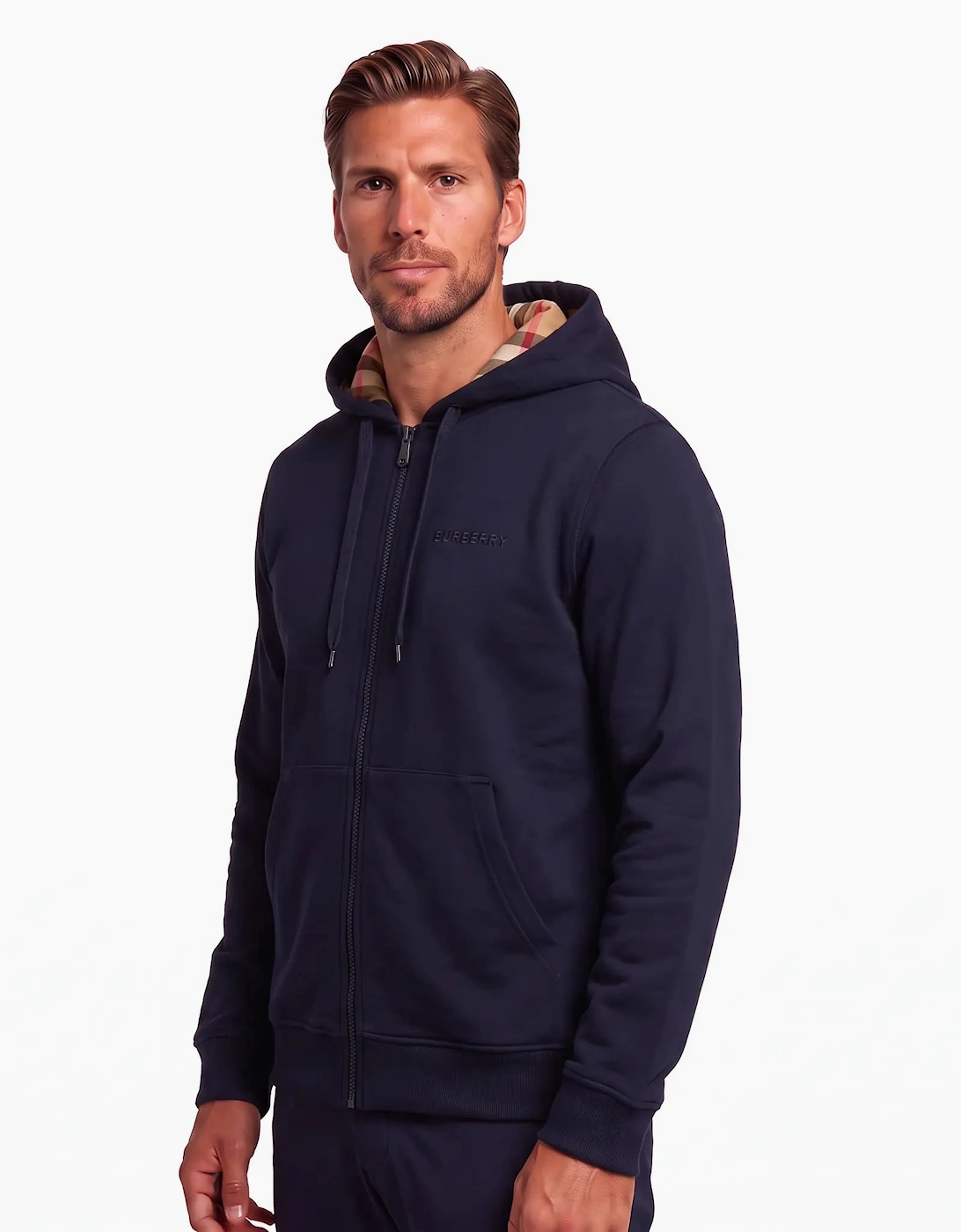 Burberry 'Hove' Check Hoodie Navy