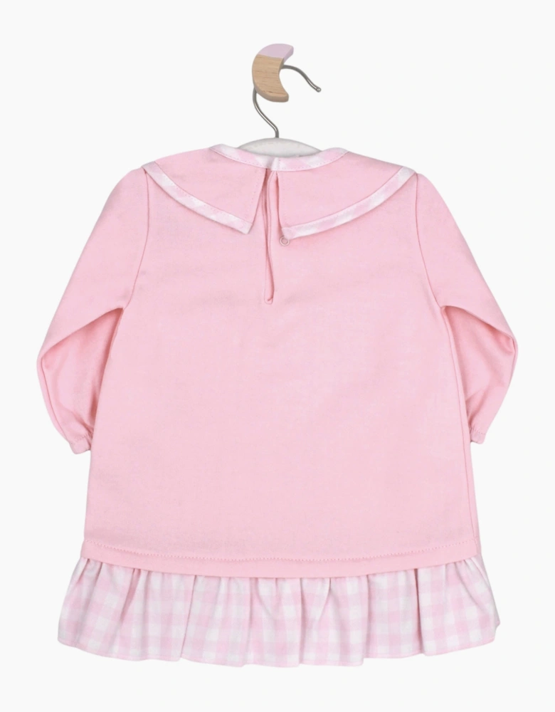 Girls Pale Pink Check Collared Dress