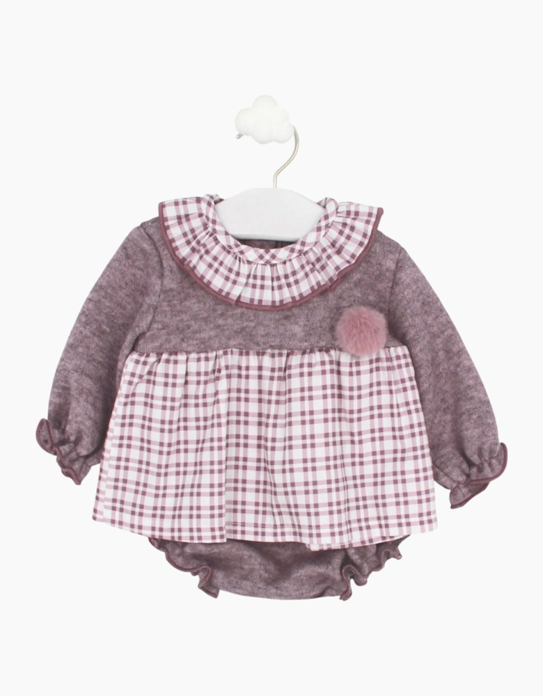 Girls Purple Mauve Check Dress Set