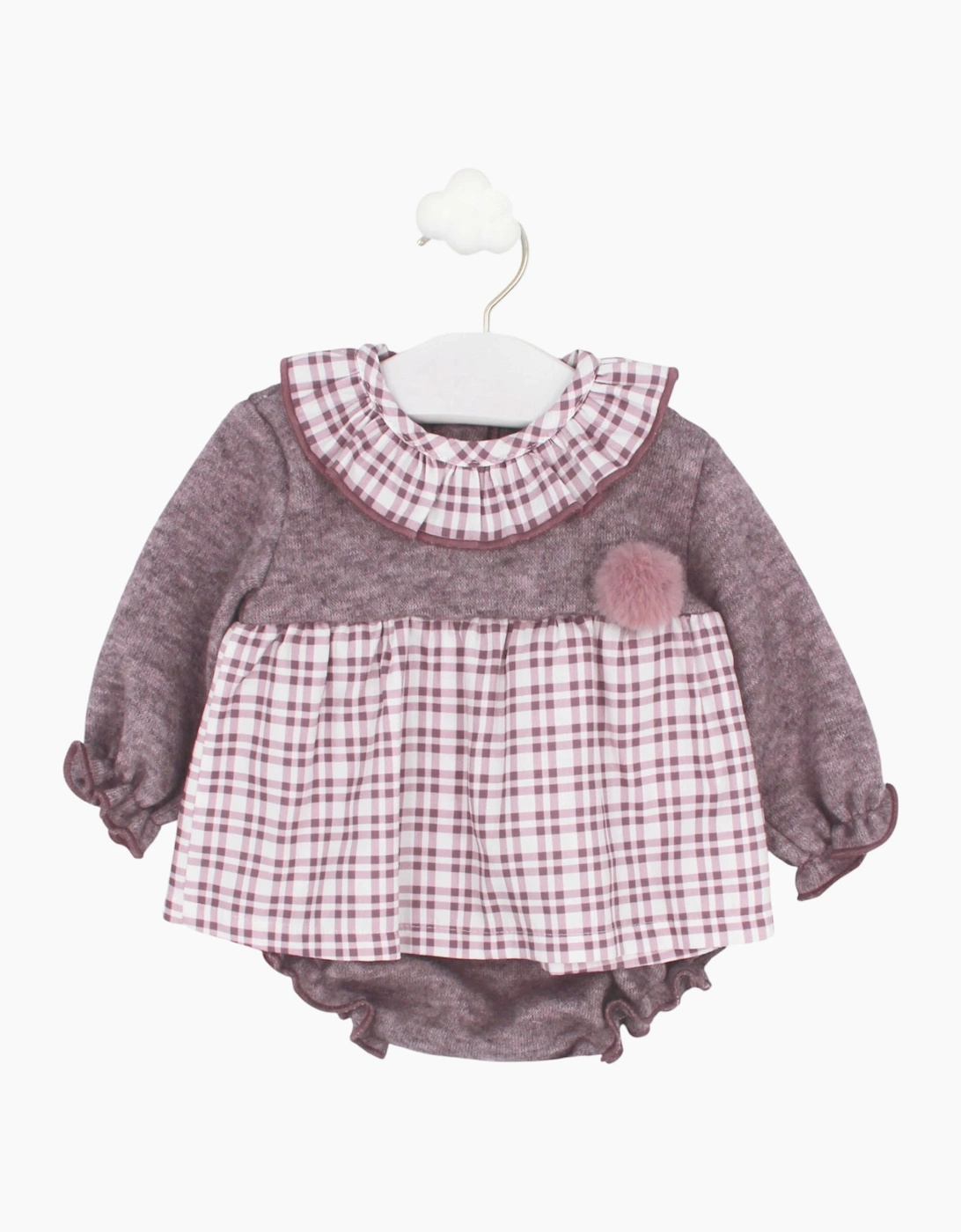 Girls Purple Mauve Check Dress Set