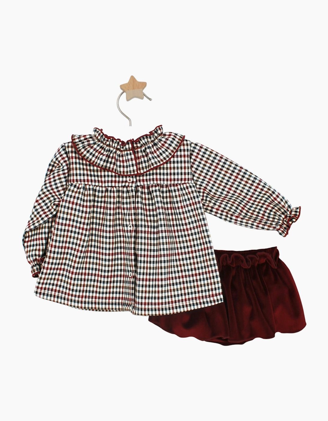 Girls Burgundy Check Velour Skort Set
