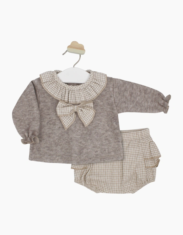Girls Beige Gingham Jam Pant Set