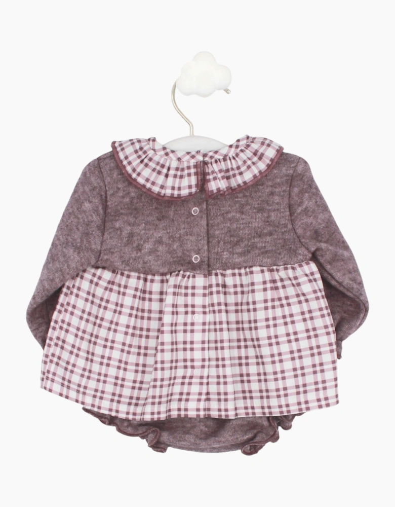 Girls Purple Mauve Check Dress Set