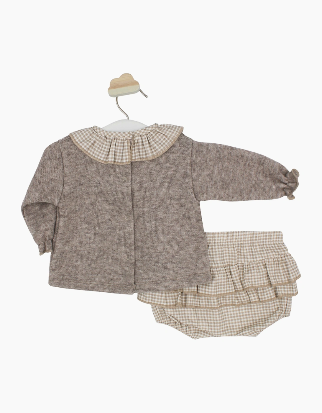 Girls Beige Gingham Jam Pant Set