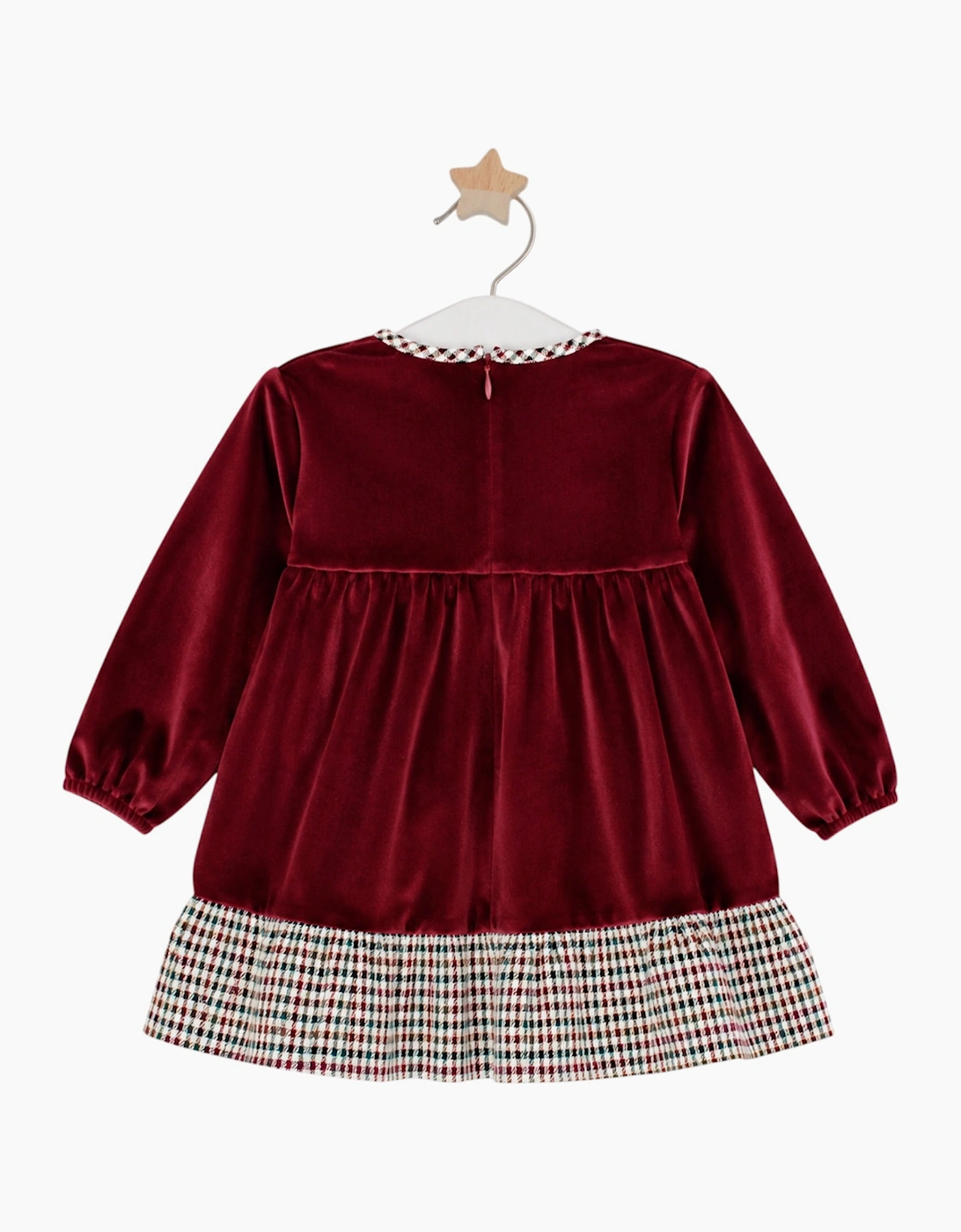 Girls Burgundy Velour Check Dress