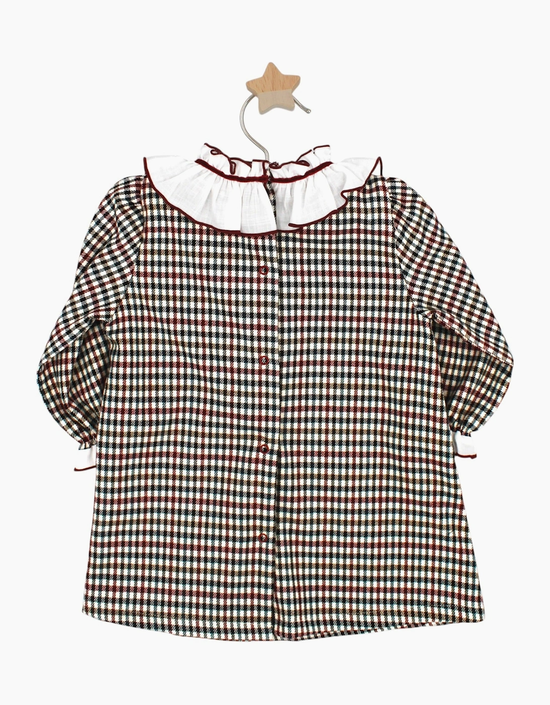 Girls Burgundy Check Ruffle Dress